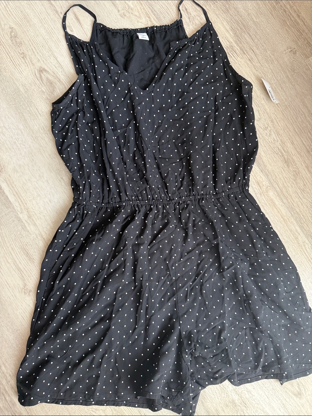 NWT Old Navy Black Mini Romper with White Polka Dots and Keyhole Neckline